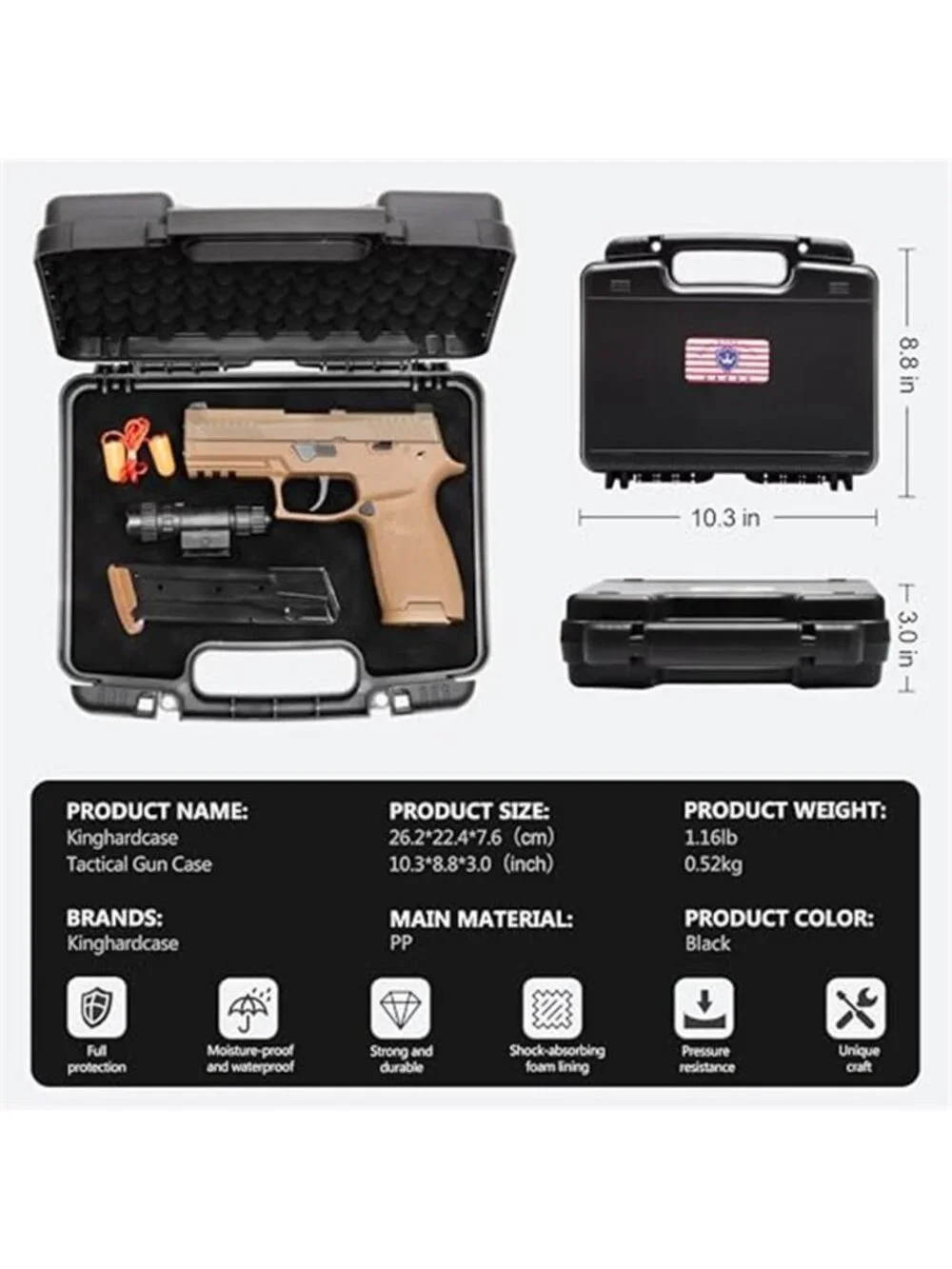 9mm Gun Case Lockable, TSA Approved Firearm Travel Case with 1 TSA Lock